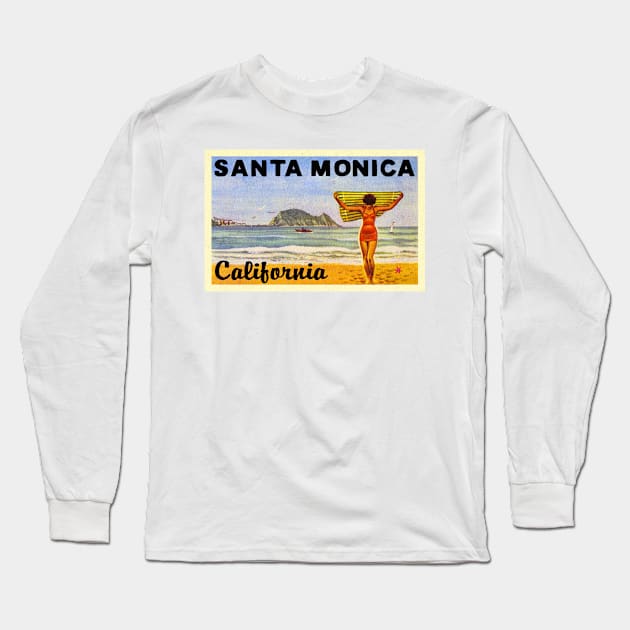 Santa Monica Beach California Vintage Long Sleeve T-Shirt by TravelTime